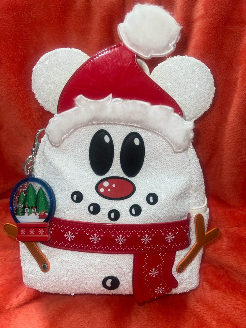Like New Disney Loungefly Sequin Santa Snowman with Bag Charm
